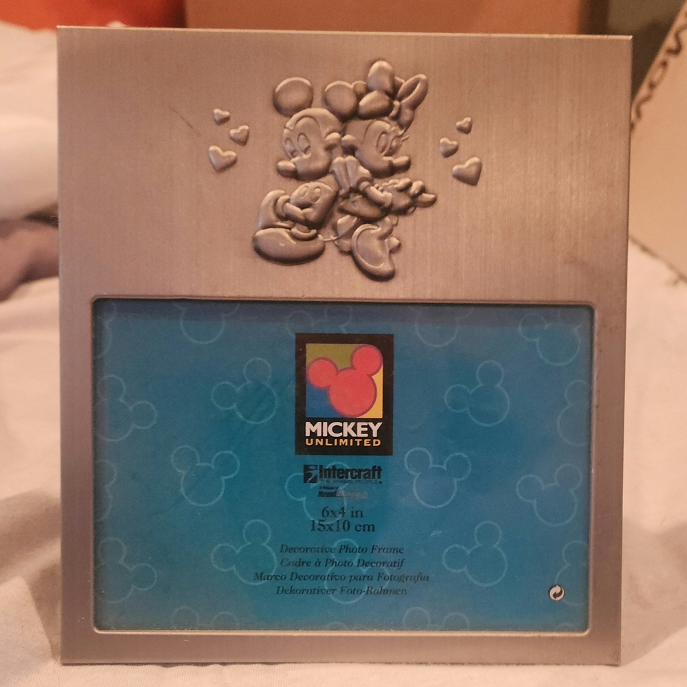 DISNEY ANTIQUE Silver Photo Frame MICKEY AND MINNIE